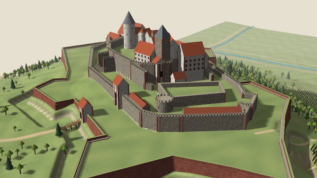 Castellan's 3D model of the Hochburg near Emmendingen: the castle on its rock inside a ring of bastions