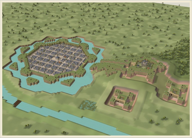 Relief model of Freiburg: a star-shaped town in its water-filled ditch, the castle works climbing the hill beside it, and the Dreisam flowing past