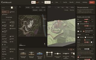 Screenshot of Castellan: plan and 3D view of a castle