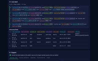 Screenshot of the Log Parser Builder with a live-tested pattern
