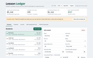 Screenshot of Lesson Ledger: students and income